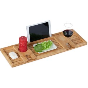 Relaxdays Bamboo Bathtub Tray, 73.5 cm Wide, Over the Bath Caddy, Wooden Rack, with Wine Glass & Tablet Holder, Natural