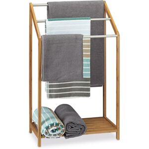 Bamboo Towel Holder, 3 Towel Rails, Freestanding, Shelf, Modern, Size: ca 85 x 51 x 31 cm, Natural Brown - Relaxdays