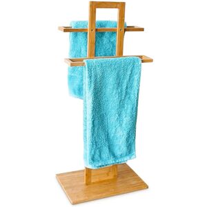 Bamboo Towel Holder, 37 x 25 x 85 cm, Free-Standing Rack for 2 Towels, Small Clothes Butler, Natural Brown - Relaxdays