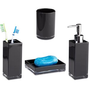 Bath Accessories 4-Piece Set, Toothbrush Holder, Tumbler, Soap Dispenser and Dish, Black - Relaxdays