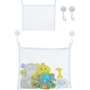 Bath Toy Storage, Set of 2, Net Bag with Suction Cups, h x w: 35 x 45 cm, Kids, Collector, Tidy, Neat, White - Relaxdays