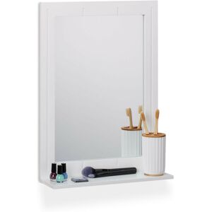 Bathroom Mirror with Shelf, Rectangular Frame, HxWxD 55 x 40 x 12 cm, Hallway & Toilet, Wall Mounting, White - Relaxdays