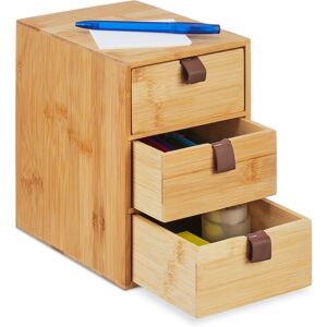 Relaxdays - Desk Organiser, 3 Drawers, Natural Bamboo, hwd: 21 x 15 x 20 cm, Utensils Box, Home, Bathroom, Office, Natural