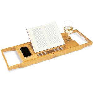 Extendable Bathtub Caddy, Bamboo Bath Tray with Bookstand for Your Toiletries, Natural - Relaxdays