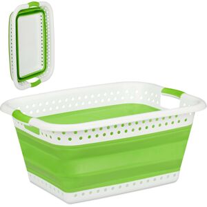 Folding Laundry Hamper, Handles, Plastic & Silicone, Compact Storage Basket, hwd 27x61x45.5 cm, Light Green - Relaxdays