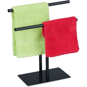 Freestanding towel stand with two rails, no-drill towel rack, table top, jewellery organiser, small, black - Relaxdays