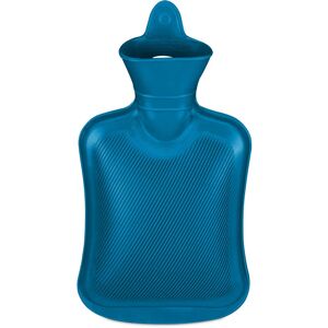 Relaxdays Hot Water Bottle, 1 Litre, without Cover, Children & Adults, Rubber, with screw cap, Pain Relief, Large, Blue