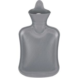 Hot Water Bottle, 1 Litre, without Cover, Children & Adults, Rubber, with screw cap, Pain Relief, Large, Grey - Relaxdays