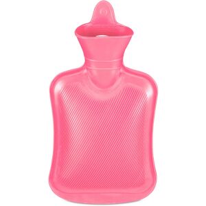 Hot Water Bottle, 1 Litre, without Cover, Children & Adults, Rubber, with screw cap, Pain Relief, Pink - Relaxdays