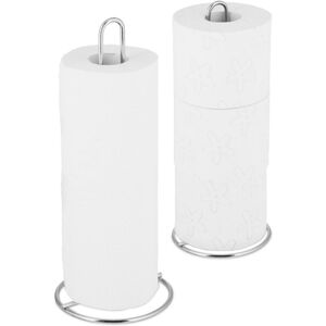 Relaxdays - Kitchen Towel Holder Set of 2, Freestanding, Toilet Paper Organiser, Metal, Subtle, hd 32x13 cm, Silver