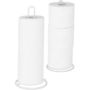 Relaxdays - Kitchen Towel Holder Set of 2, Freestanding, Toilet Paper Organiser, Metal, Subtle, hd 32x13 cm, White