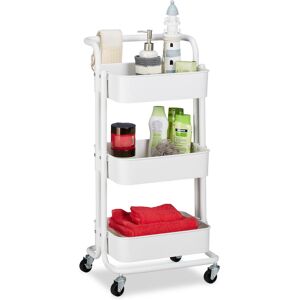 Kitchen Trolley, 3 Levels, h x w x d approx. 84 x 42 x 37 cm, Metal & Plastic, White - Relaxdays