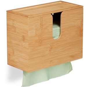 Paper Towel Dispenser, with Lid, for H2 Paper Towels, HxWxD 21x27x13 cm, Hanging, Bamboo - Relaxdays