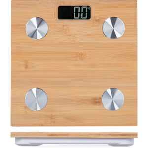 Personal Scale, Bamboo, Digital Body Scale, up to 180 kg, Automatic On & Off, kg & lbs, Bathroom, Natural - Relaxdays