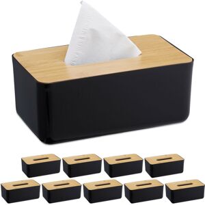 Set of 10 Tissue Boxes, Refillable, Bathroom, Dispenser, Bamboo Lid, Plastic, 10 x 23 x 13 cm, Black/Natural - Relaxdays