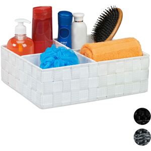 Storage Basket with 4 Compartments, Bathroom Cosmetics Bin, Box, hwd: 10x32x27 cm, White - Relaxdays