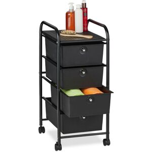 Storage Trolley, 4 Drawers, h x w x d approx. 74 x 33 x 39 cm, Metal & Plastic, Black - Relaxdays