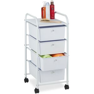 Storage Trolley, 4 Drawers, h x w x d approx. 74 x 33 x 39 cm, Metal & Plastic, White - Relaxdays