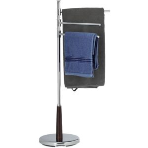 Swivelling Towel Rack, Chromed Towel Holder Stand, 3 Adjustable Rails, Freestanding, h x w x d: 90 x 44 x 26 cm, Silver - Relaxdays