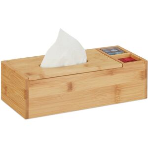 Relaxdays - Tissue Box with Lid & 2 Compartments, Bathroom & Office, Bamboo Organiser, HxWxD 9 x 30.5 x14.5 cm, Natural