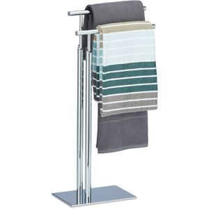 Towel Holder Freestanding, Towel Rack, 2 Rails, h x b x d: approx. 78 x 46 x 20 cm, Chromed Towel Stand, Silver - Relaxdays