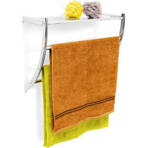 RELAXDAYS Wall Towel Holder Chrome, 43 x 56 x 23 cm Towel Rack for Wall-Mounting with 3 Towel Rails and a Bathroom Shelf or Small Coat Rack made of Chromed