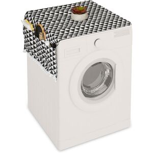 Washing Machine Cover with Pockets, Multi-purpose Storage Cloth, Refrigerators and Tumble Dryers, Black/Cream - Relaxdays