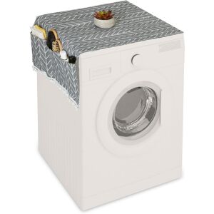 Washing Machine Cover with Pockets, Multi-purpose Storage Cloth, Refrigerators and Tumble Dryers, Grey/Cream - Relaxdays