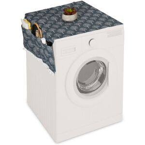 Washing Machine Cover with Pockets, Multi-purpose Storage Cloth, Refrigerators and Tumble Dryers, Grey/Cream - Relaxdays