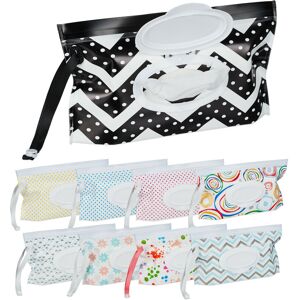 Wet Wipes Bags, Set of 9, Baby Wipe Dispenser for On the Go, Refillable, Portable, Patterned, Colourful Design - Relaxdays