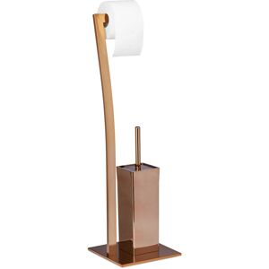 Relaxdays - wimedo Toilet Brush and Holder, Size: 71 x 20 x 20 cm Toilet Paper Holder in Stainless Steel, Free-Standing, Copper