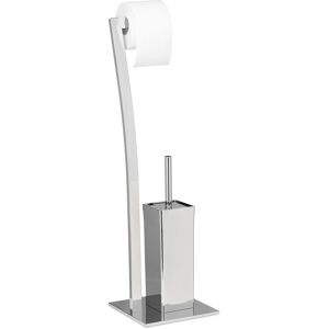 Relaxdays - wimedo Toilet Brush and Holder, Size: 71 x 20 x 20 cm Toilet Paper Holder in Stainless Steel, Free-Standing, Silver