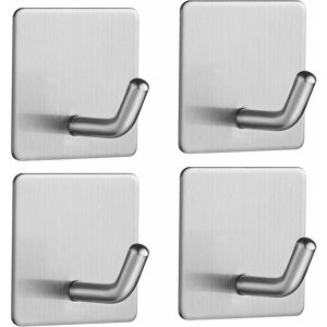 RHAFAYRE Adhesive Hook 4 Pieces Stainless Steel Wall Hook No Drilling Towel Holder with Adhesive Tape Bathroom Living Room and Kitchen Hooks for Bath Towel