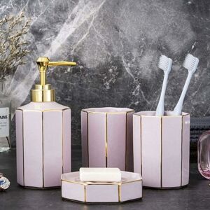 Set of 4 Ceramic Pink Bathroom Accessories Set with Soap Dispenser, 2 Tumblers, Soap Dish for Bathroom Decor, Countertop - Rhafayre