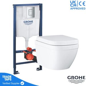 GRAVITY BATHROOMS Grohe quickfix euro Wall Hung Toilet wc Pan with grohe 1.13m Concealed Cistern Dual Flush Frame - Chrome