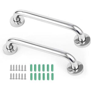 Aougo - Set of 2 Anti-Slip Handles, Stainless Steel, for Bathroom, Bathtub, Shower, Suitable for Elderly and Children, 30cm