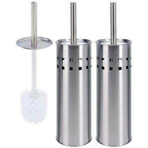 GEEZY Set of 2 Bathroom Toilet Brush With Holder Stainless Steel Home Cleaning Set - Silver