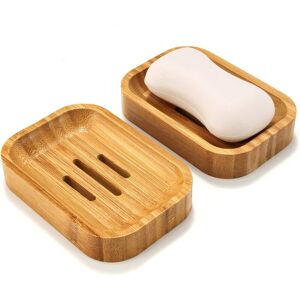 AOUGO Set of 2 Natural Wooden Bamboo Soap Dish for Bathroom Kitchen Sponges Storage Accessories