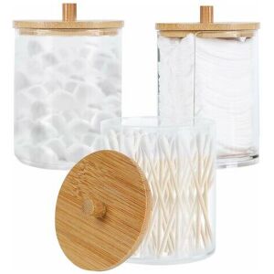 NEIGE Set of 3 Acrylic Holders with Bamboo Lids for Bathroom Cotton Swab Dispenser