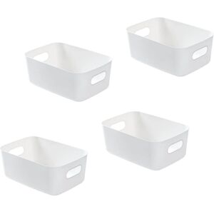 Héloise - Set of 4 White Plastic Storage Basket, Kitchen Cupboard Storage, White Bathroom Drawer Storage Bin with Handle for Stackable Kitchen,