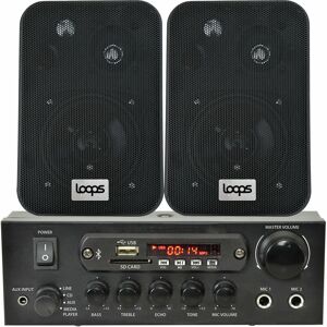 Loops - Shop Bluetooth Music System 2x Black Speakers & 110W Amp Background fm Radio