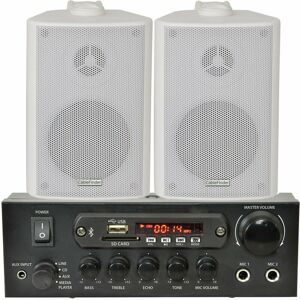LOOPS Shop Bluetooth Music System 2x White Speakers & 110W Amp Background FM Radio