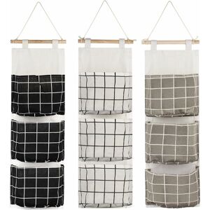 Langray - Shower caddies 3Pcs Hanging Storage Bag with 3 Pockets, Fabric Wall Shelf Basket Organizer Storage Pouch for Bedroom Bathroom Kitchen