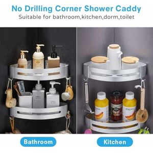 LANGRAY Shower caddies Shower corner shelf, Bathroom shelf without drilling, Shower storage basket with hooks - shower corner shelf (Plata-doble)