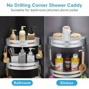 Hoopzi - Shower caddies Shower corner shelf, Bathroom shelf without drilling, Shower storage basket with hooks - shower corner shelf (Plata-doble)