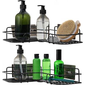 House Of Home - Shower Caddy Set of 2 Self Adhesive Corner Kitchen Storage Shelves - Black