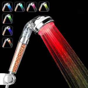 Groofoo - Shower Head, 7 Color Changing led, Bathroom Spa led Shower Head - High Pressure Water Saving - High Filtration with Three Levels Negative