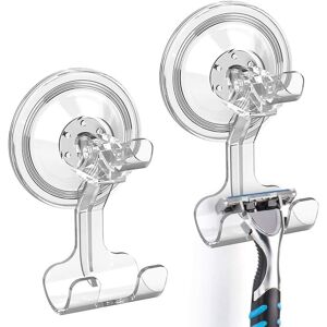 AOUGO Shower Suction Cup Hook Set of 2, Removable Wall Mounted Shaver Holder for Bathroom Kitchen Bedroom Tile Towel Holder Razor Clothes Bag