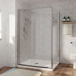 NRG Sliding Shower Enclosure Door Easy Clean Glass Bathroom Cubicle Screen with Side Panel 1200 x 760mm