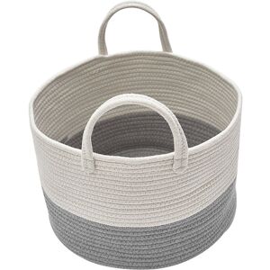 LIVINGANDHOME Hamper Woven Soft Laundry Basket with Handle, Grey and White